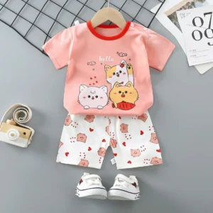 Baby Girl Summer Outfit Set Short Sleeve T-shirt And Shorts Children's Clothing Ages 0-4T - Image 5
