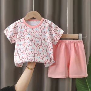 Baby Girl Summer Outfit Set Short Sleeve T-shirt And Shorts Children's Clothing Ages 0-4T - Image 6
