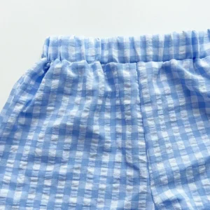 Blue and White Grid Fresh Casual Girls' Clothing Lace Sleeveless Single Breasted Vest+wide Leg Pants Two-piece Set for Summer - Image 5
