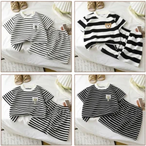 Children's Suit 2PCS Set New Summer Short Sleeve +Shorts Striped Boy Girl Child T-shirt Baby Clothes Children's Clothing - Image 6