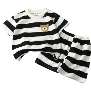 Children's Suit 2PCS Set New Summer Short Sleeve +Shorts Striped Boy Girl Child T-shirt Baby Clothes Children's Clothing - Image 5