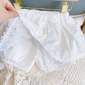 Girls 2024 Summer Clothing Sets Hollow Lace Suit Baby Casual Sleeveless T-shirt+Shorts Kids Clothing Sets Baby Clothes Outfits - Image 5