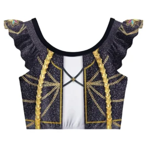 Glam Rock Girls 3 Pcs Swimsuit Set Black Gold Chain Print Ruffle Top & Contrast Color Bottoms with Swim Cap Kids Concert Costume - Image 4