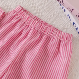 Humor Bear Summer Girls' Suits Pink vertical stripe Bow Sleeveless Vest Top+Pants Two-piece Set Sweet Kids' Clothing Sets - Image 5