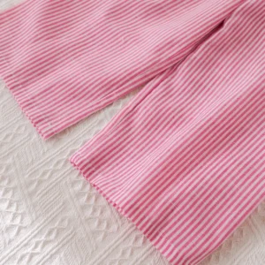 Humor Bear Summer Girls' Suits Pink vertical stripe Bow Sleeveless Vest Top+Pants Two-piece Set Sweet Kids' Clothing Sets - Image 6