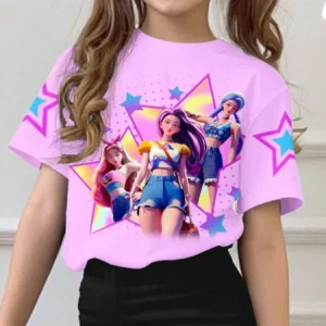 Kids Girls 2 Piece Cartoon Star Print Short Sleeve Tee & Flare Pants Set Cute Casual Summer Outfit - Image 5