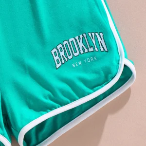 Summer girls' fashion 3-piece set, cool and breathable mesh short sleeved T-shirt+letter printed suspender+shorts - Image 5