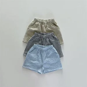 TZ2624 Summer Plaid Stand Collar Jacket And Shorts Set for Kids Thin Zipper Sun Protection Clothing Trendy Two-Piece Outfit - Image 5