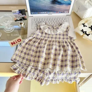Two-Piece Set Sleeveless Princess Dress with Floral Print, Summer Thin Outfit for Baby Girls Baby Girl Cute Floral Skirt - Image 3