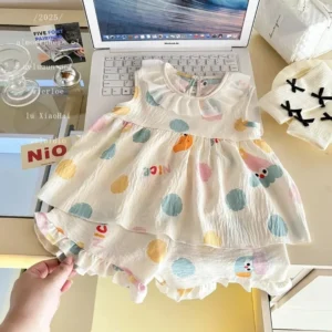 Two-Piece Set Sleeveless Princess Dress with Floral Print, Summer Thin Outfit for Baby Girls Baby Girl Cute Floral Skirt - Image 4